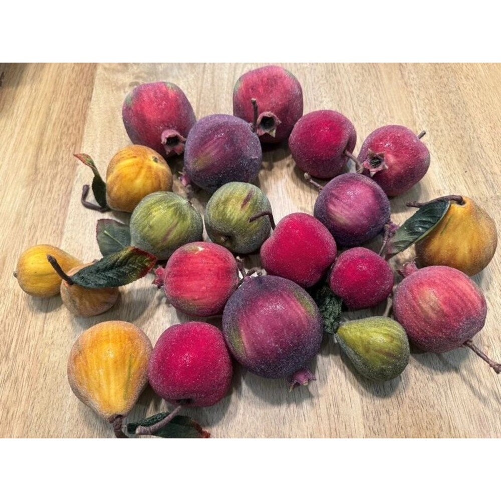 vtg Flocked Sugared Faux Fruit Bundle 20pc Pears Pomegranates apples Fall Decor